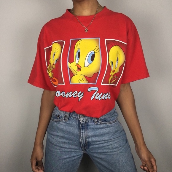 Vintage Looney Tunes Tweety Bird Graphic T-Shirt Red Cartoon 90s Warner Bros. - Picture 14 of 15